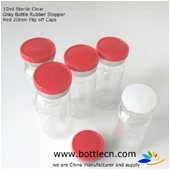 10ml sterile clear bottle white silicone rubber stopper 20mm flip off caps