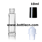 10ml clear glass perfume bottle with black pp smooth skirt screw cap and roller ball