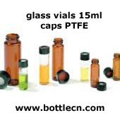 glass vials 15ml clear amber with caps PTFE screw top with polypropylene open-top cap pre-assembled