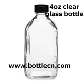 4 oz clear glass oval graduated bottles with black phenolic cap-pulp vinyl liner