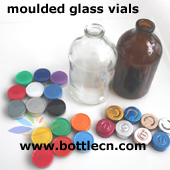 moulded glass vials with standard flip off and tear off caps