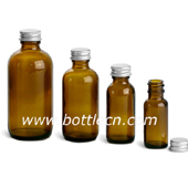 amber glass bottle with silver screw aluminum cap