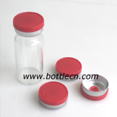 sterile 10ml vials with grey rubber stopper and red flip off metal crimp on caps