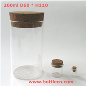 D60 H110 mm 200ml Glass Containers With Cork Lids For Candles